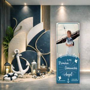 Cartel Bienvenida Comunión Azul