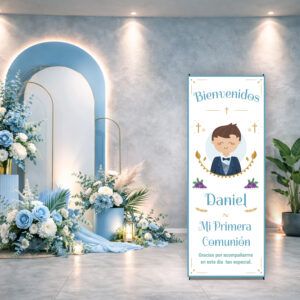 Cartel Bienvenida Comunión Celeste Niño