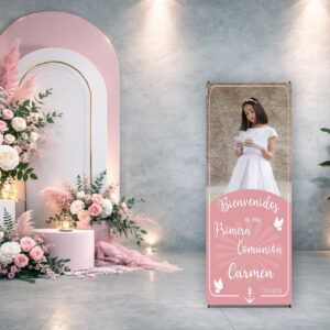 Cartel Bienvenida Comunión Rosa Foto