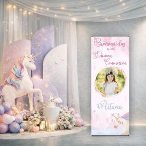 Cartel Bienvenida Comunión Unicornio