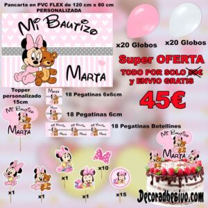 Decoración Bautizo Minnie Rosa Kit