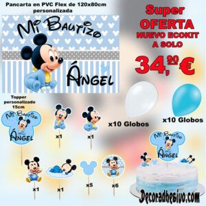 Decoración Bautizo Mickey Celeste Ecokit