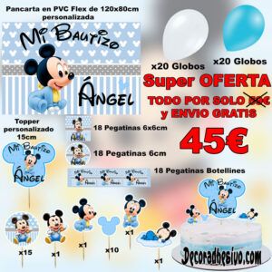 Decoración Bautizo Mickey Celeste Kit