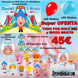 Cumpleaños Payaso Plim Plim KIT Celeste