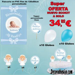 Decoración Bautizo Piecitos Celeste Ecokit