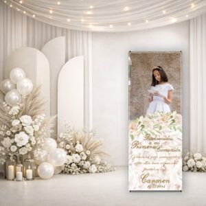 Cartel Bienvenida Comunión Rosas Blancas