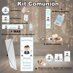 Kit Decoración Comunión Niño Celeste Sin Foto