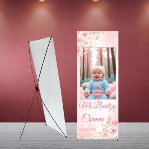 Cartel Bienvenida Bautizo Flores Rosa