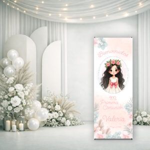 Cartel Bienvenida Comunión Acuarelas Rosa
