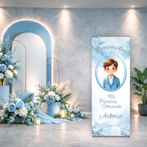 Cartel Bienvenida Comunión Acuarela Niño